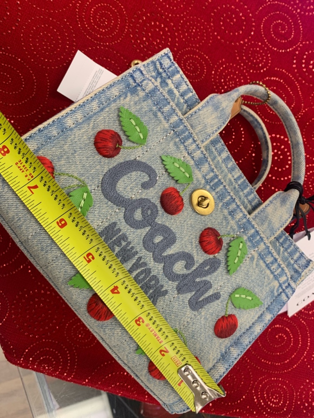 Coach Light Blue Denim Mini Tote with Red Cherry Embroidery - Picture 10 of 15